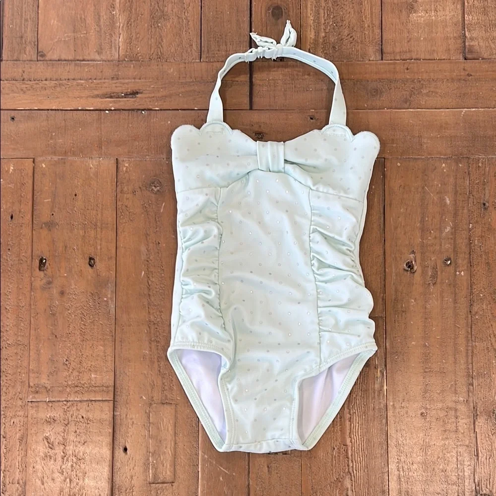 Janie and jack mint silver polka dot retro halter one piece swimsuit